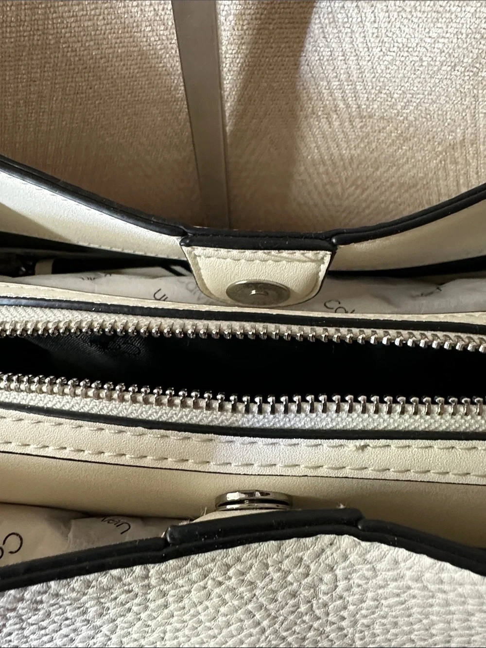 Calvin Klein Ivory Pebbled Leather Shoulder Tote